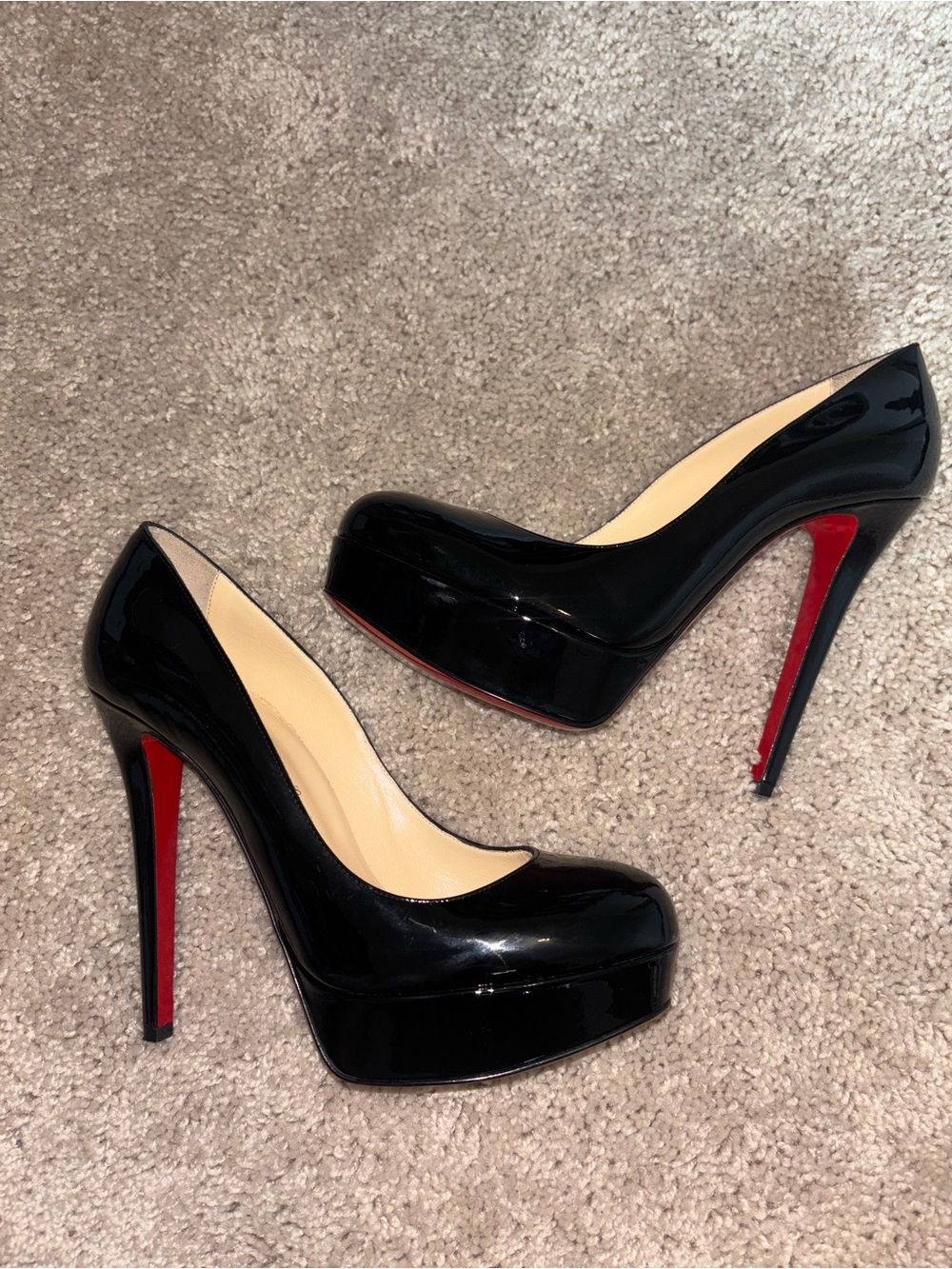 Christian Louboutin Bianca 140 Black Patent Leather Platform Pumps Box Dust Bag
